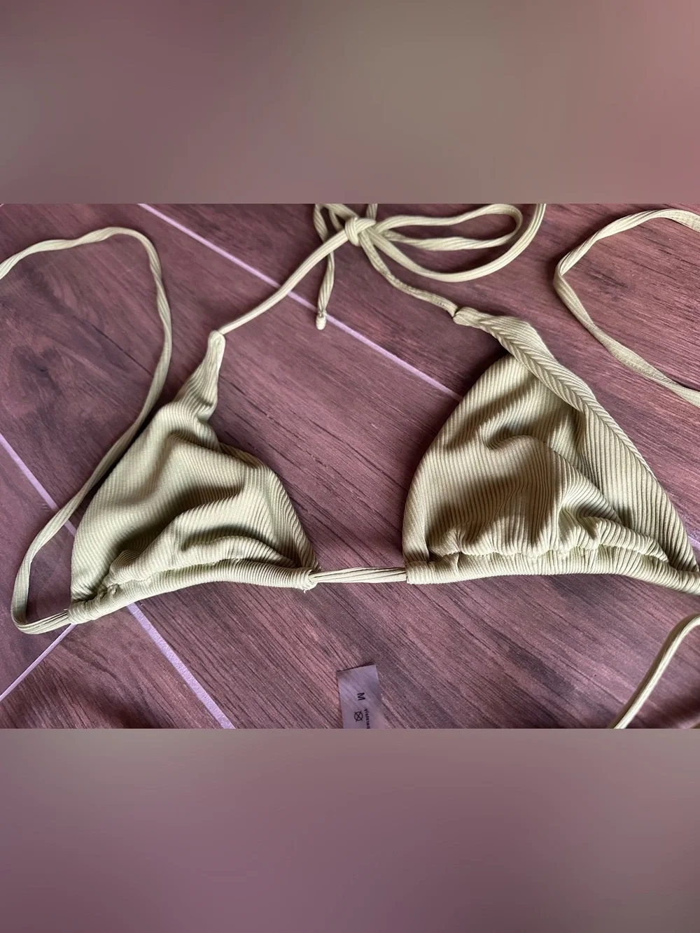 Olive Green Ribbed Triangle Bikini Set Size M